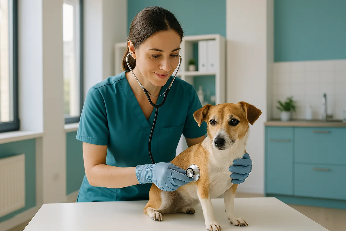 Veterinário examinando um cão